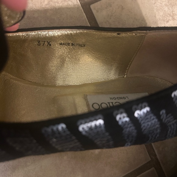 Jimmy Choo 7.5 black velvet with navy sequins gold inside loafers - Picture 12 of 12